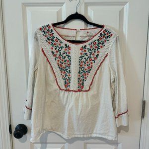 Boden White Floral Embroidered Swiss Dot Prairie Blouse - Size 12‎